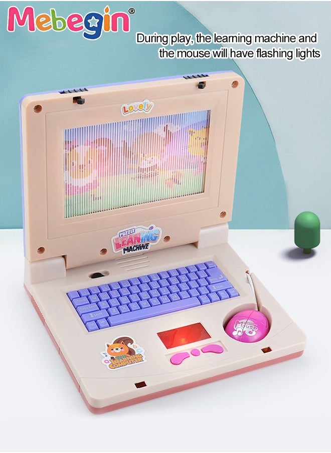 MEBEGIN - Kids Learning Laptop with Music and Light, Play Laptop Computer Electronic Educational Learning Computer, Simulation Music Preschool Pretend Toys with Retractable Mouse for Early Learning, Pink - Image 1