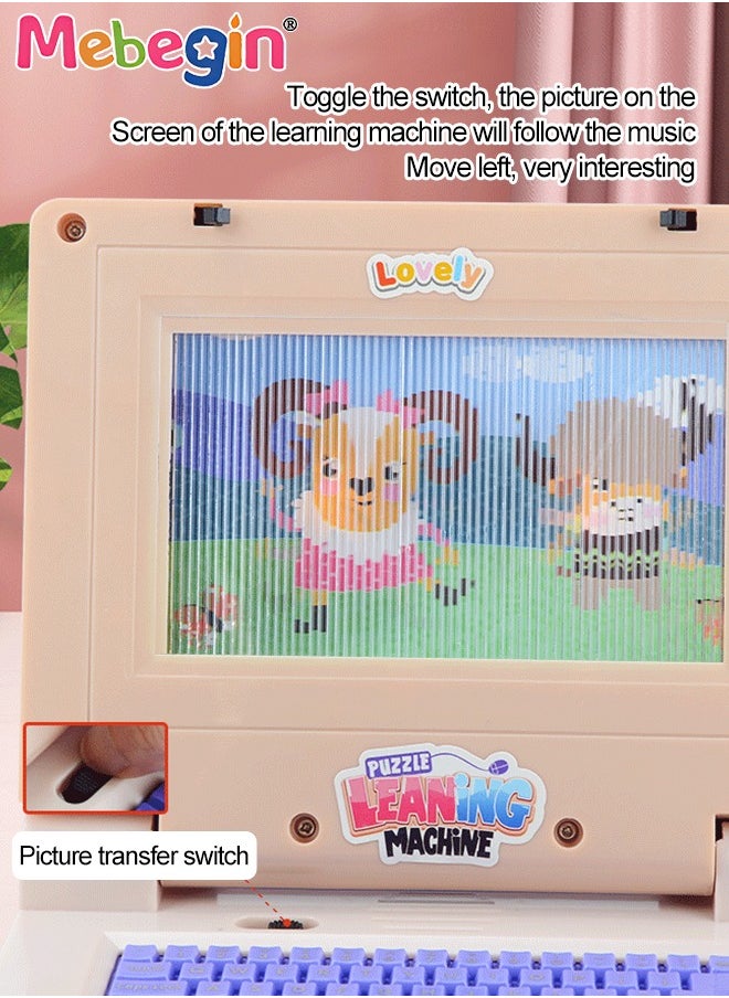 MEBEGIN - Kids Learning Laptop with Music and Light, Play Laptop Computer Electronic Educational Learning Computer, Simulation Music Preschool Pretend Toys with Retractable Mouse for Early Learning, Pink - Image 1