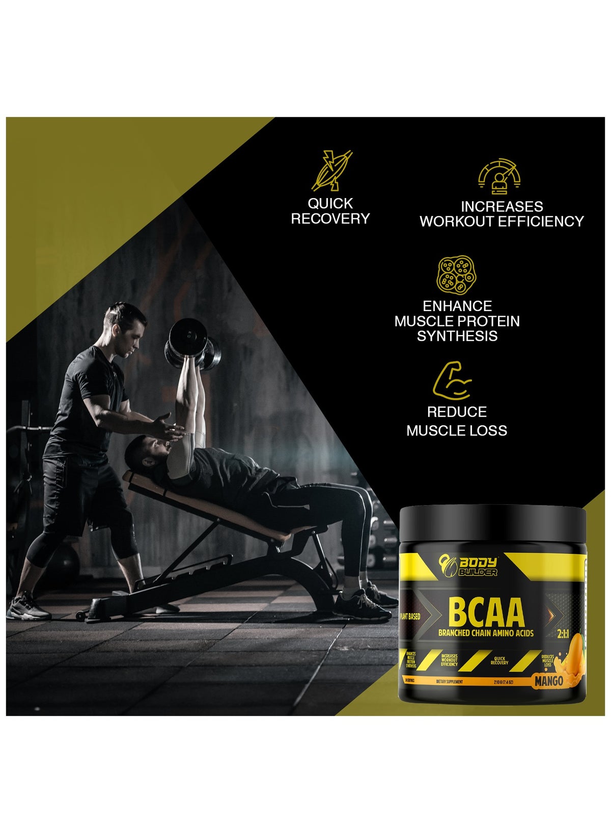 Body Builder Mango BCAA Workout Powder 30 Servings
