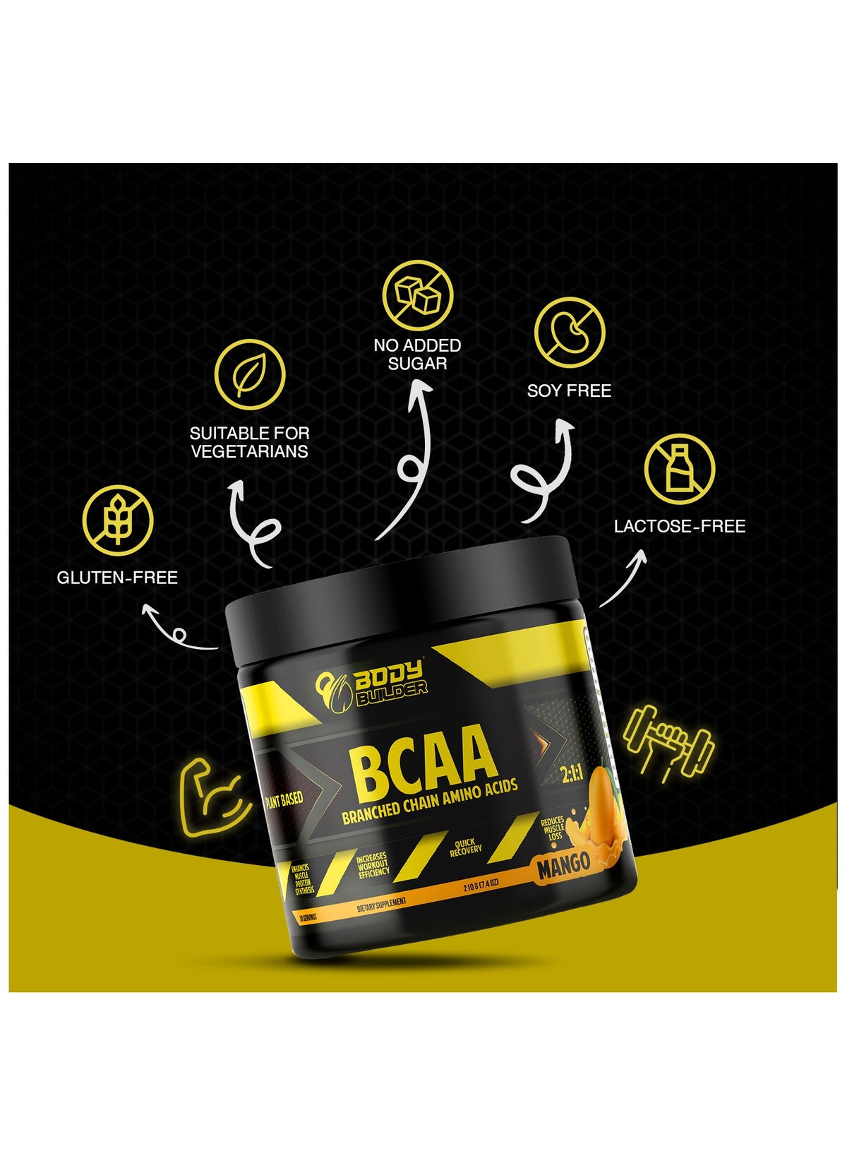 Body Builder Mango BCAA Workout Powder 30 Servings