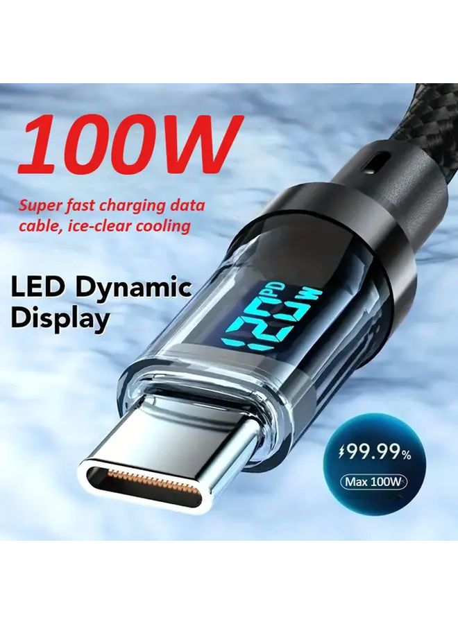 2 Meter USB C Cable 100W Fast Charging with LED Display High Speed Data Transfer Durable Fabric - Image 1