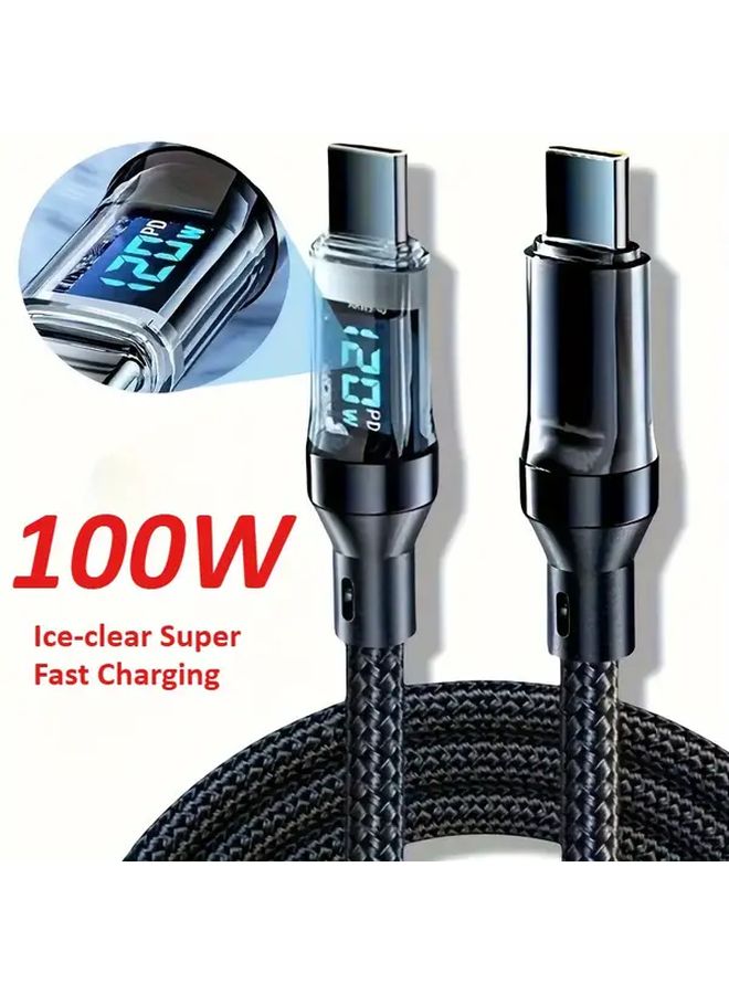 2 Meter USB C Cable 100W Fast Charging with LED Display High Speed Data Transfer Durable Fabric - Image 3