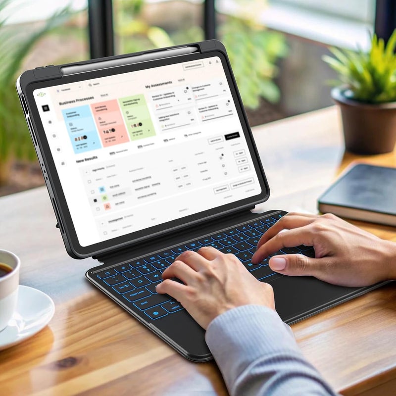 typecase حافظة لوحة مفاتيح فوليوديو لجهاز آيباد إير 11 (M3 & M2) إير الجيل 5/4 و آيباد برو 11 (الجيل 4/3/2/1) مع لوحة تتبع وإضاءة خلفية بـ 7 ألوان، عمودي/أفقي (لا تناسب برو 11 M5/M4، الجيل 10 و A16)-أسود - Image 3