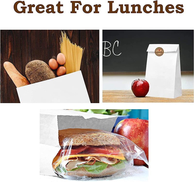 Mintboo Paper Lunch Bags Kraft White Lunch Bags Brown Paper Bags for Small Business (200 COUNT) - Image 3