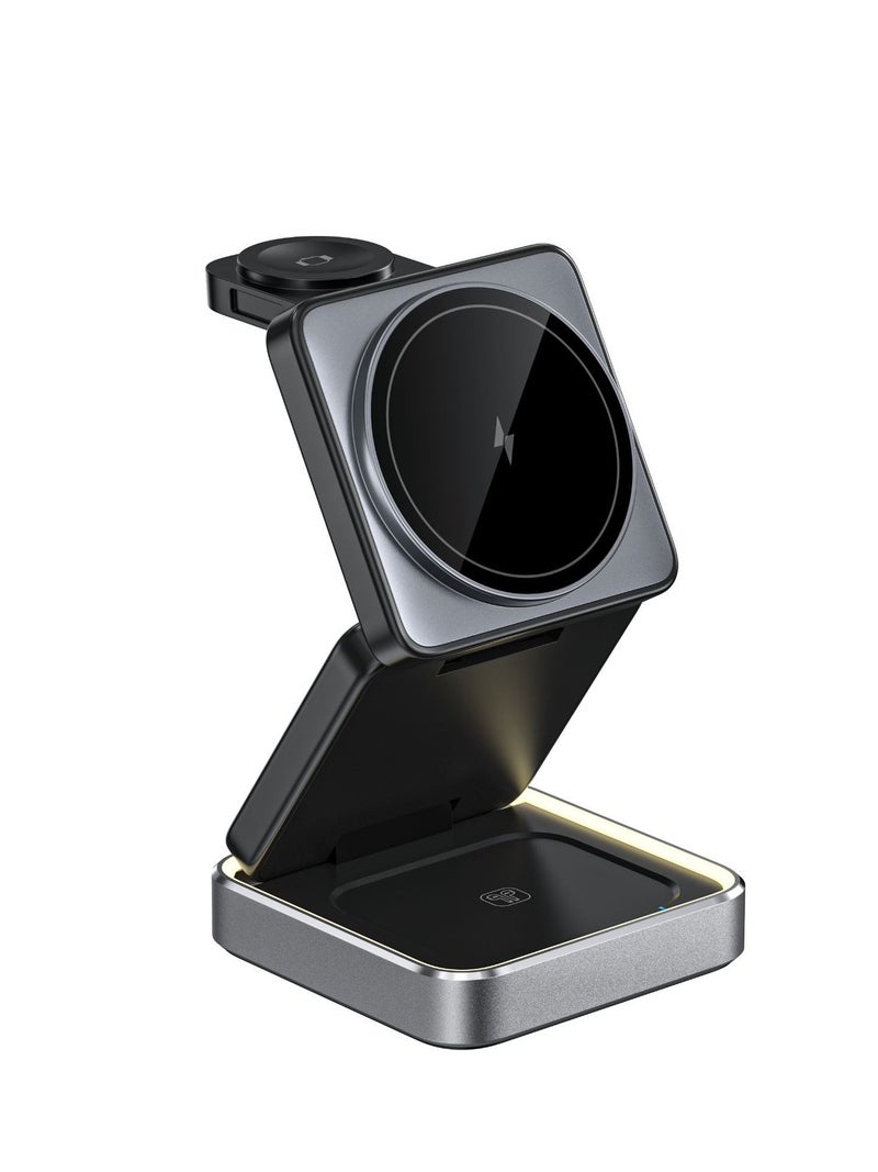 3-in-1 Foldable Magnetic Wireless Fast Charger, Apple Watch Charger, iPhone Magnetic Charger, AirPods Charging Station, Adjustable Dock Charger for iPhone/Apple Watch/AirPods - Image 1