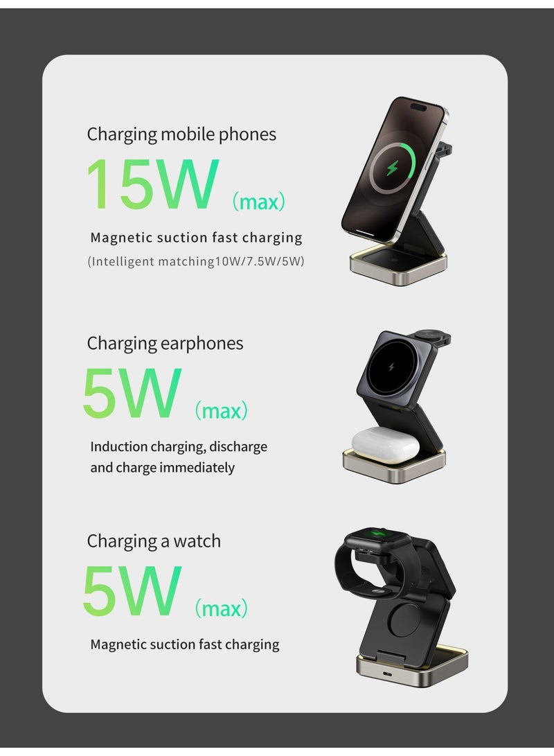 3-in-1 Foldable Magnetic Wireless Fast Charger, Apple Watch Charger, iPhone Magnetic Charger, AirPods Charging Station, Adjustable Dock Charger for iPhone/Apple Watch/AirPods - Image 5