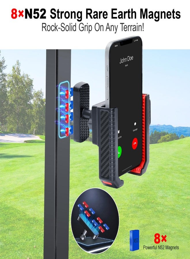 Haxmuti Magnetic Golf Cart Phone Holder, 8 N52 Strong Magnetic Base, Fits EZGO, Club Car, Yamaha, Golf Cart Phone Mount for iPhone, Samsung & Smartphones, Golf Cart Accessories for Men Women, Red - Image 2