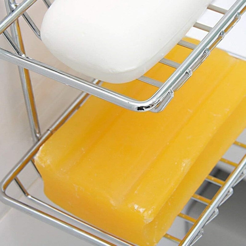 ROKTRY Mounted Double Layer soap Dish Holder Stainless Steel Wall Hanging Soap Storage Rack for Kitchen Bathroom-with Self Adhesive Magic Sticker (Pack of 1) - Image 2