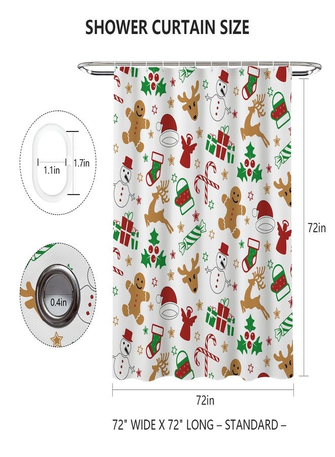 MEHOFOND Merry Christmas Shower Curtain Christmas Shower Curtains for Bathroom Winter Gingerbread Man Stars Reindeer Snowman Bathroom Decor Washable Durable Polyester Fabric Shower Curtains 72x72 inch - Image 3