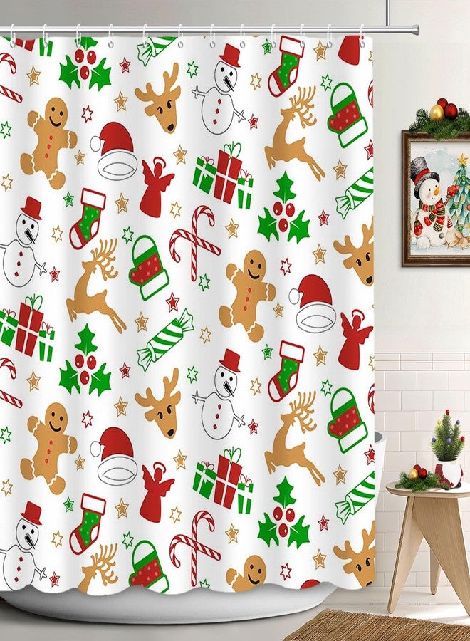 MEHOFOND Merry Christmas Shower Curtain Christmas Shower Curtains for Bathroom Winter Gingerbread Man Stars Reindeer Snowman Bathroom Decor Washable Durable Polyester Fabric Shower Curtains 72x72 inch - Image 1