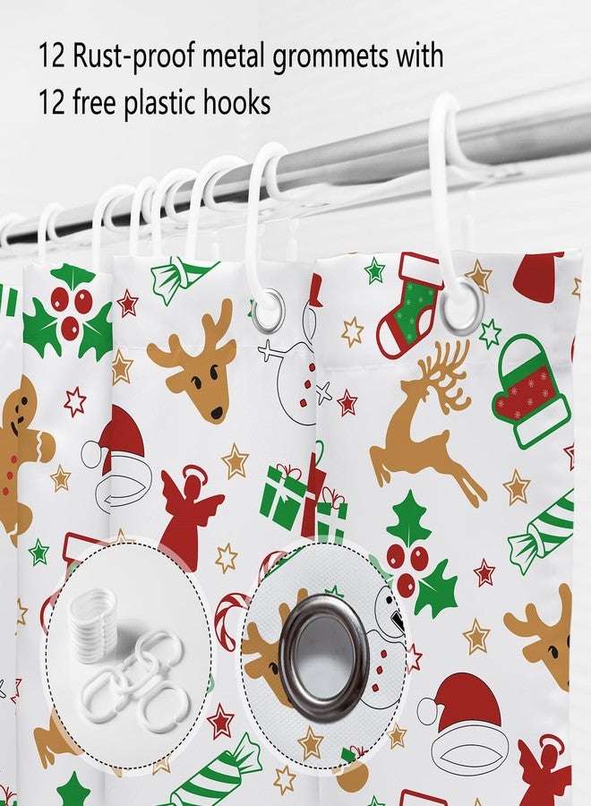 MEHOFOND Merry Christmas Shower Curtain Christmas Shower Curtains for Bathroom Winter Gingerbread Man Stars Reindeer Snowman Bathroom Decor Washable Durable Polyester Fabric Shower Curtains 72x72 inch - Image 5