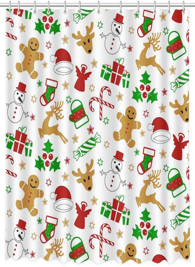 MEHOFOND Merry Christmas Shower Curtain Christmas Shower Curtains for Bathroom Winter Gingerbread Man Stars Reindeer Snowman Bathroom Decor Washable Durable Polyester Fabric Shower Curtains 72x72 inch - Image 2