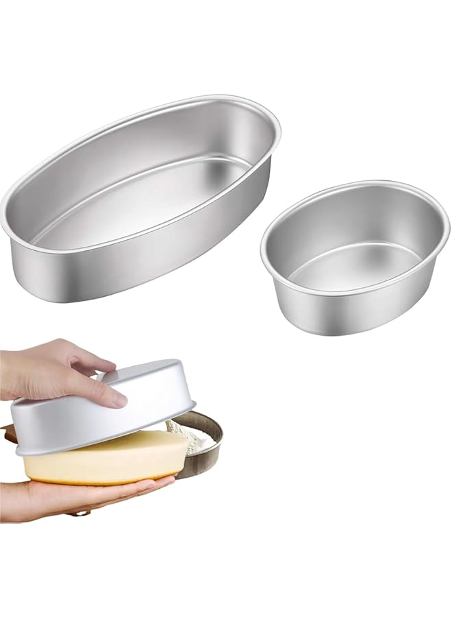 كاست ويف طقم قوالب تشيز كيك بيضاوية، قوالب كيك غير لاصقة من الألومنيوم مقاس 4 بوصات و8 بوصات لخبز اللحم المفروم والخبز والكعك، متوافقة مع الفرن والقدر الفوري (قطعتان) - Image 1