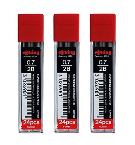 rOtring 07mm 2B Super Polymer Pencil Lead Pack of 3 Tubes 72 Leads in Total Refills for Mechanical Pencils - Image 1