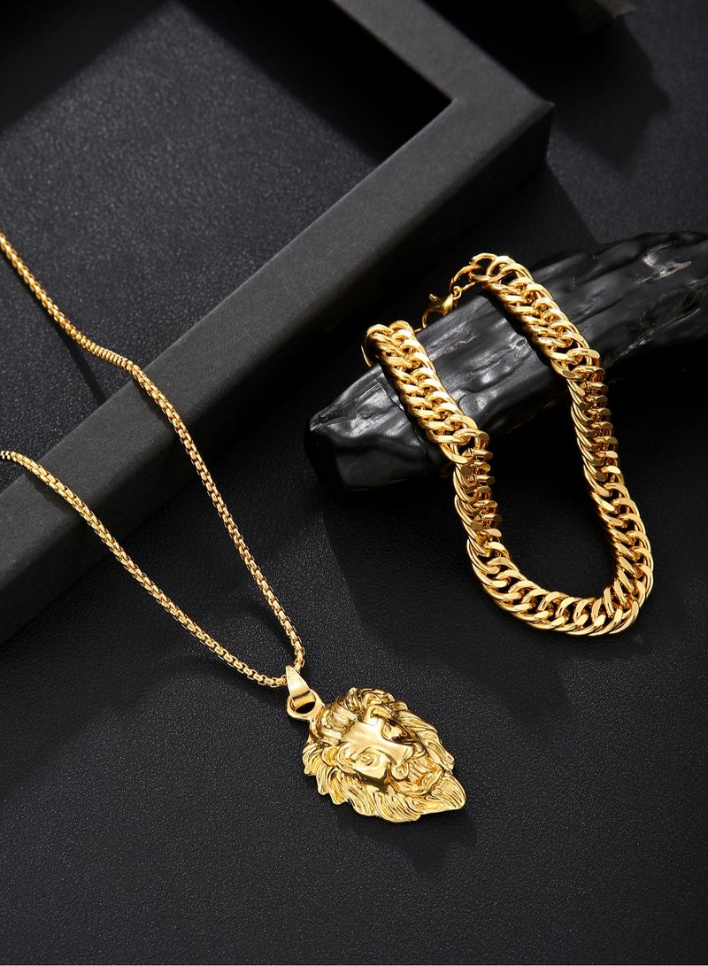 خيار أنيق للرجال والسادة ساعة الوجه الأسود الذهبي + سوار واحد + قلادة أسد + عطر + مصفف شعر + بطاقة تحية رائعة ، مناسبة لعيد الميلاد وهدايا العطلات للأصدقاء والعائلة والأقارب. - Image 3