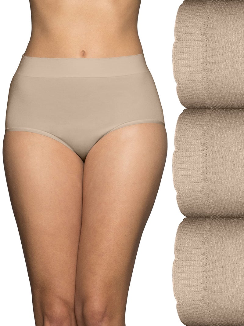 Vanity Fair Women's Seamless Underwear, Light Smoothing, No Pinch No Show Brief-3 Pack-Neutral, 7 - Image 1