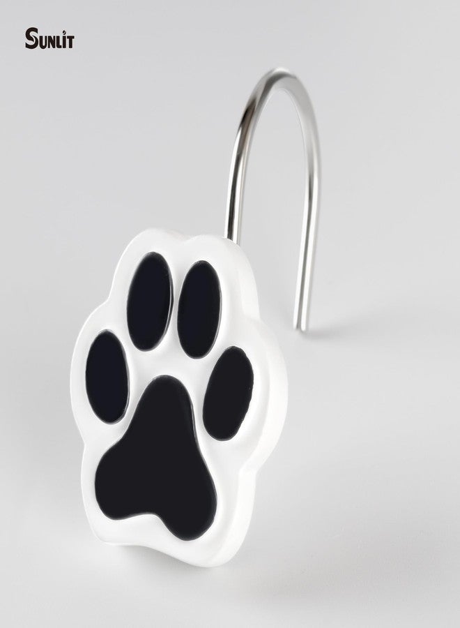 Sunlit Cute Paw Print Decorative Shower Curtain Hooks for Dog Cat Bear, Resin, Lovely Shower Curtain Rings for Kids, Bathroom Decoration Curtain, 12 Pack, Black and White - Image 2
