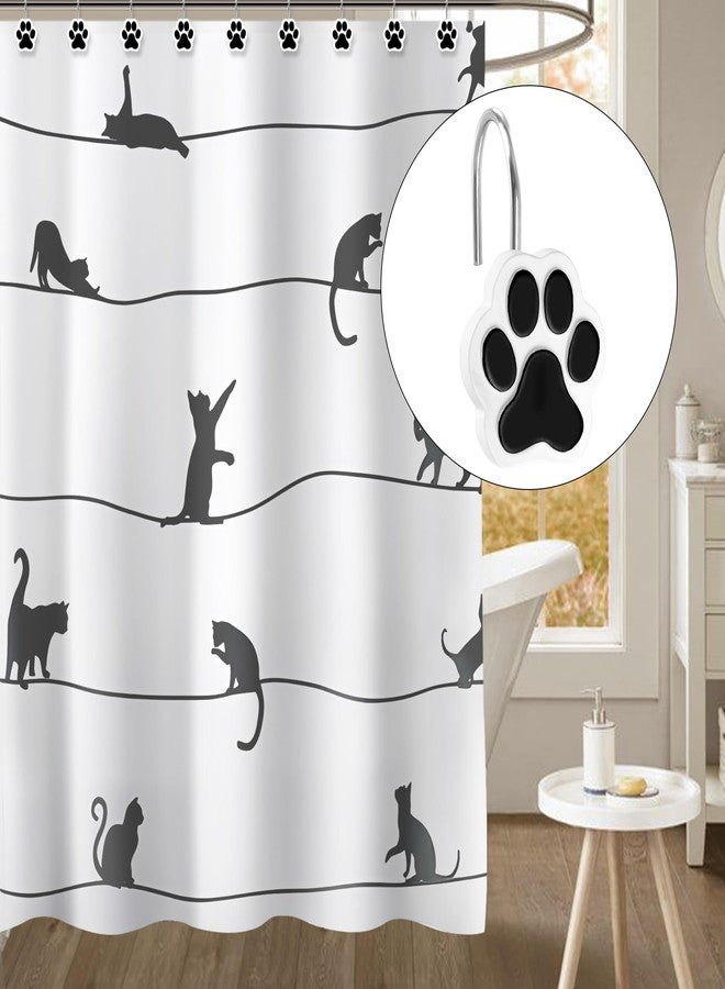 Sunlit Cute Paw Print Decorative Shower Curtain Hooks for Dog Cat Bear, Resin, Lovely Shower Curtain Rings for Kids, Bathroom Decoration Curtain, 12 Pack, Black and White - Image 5