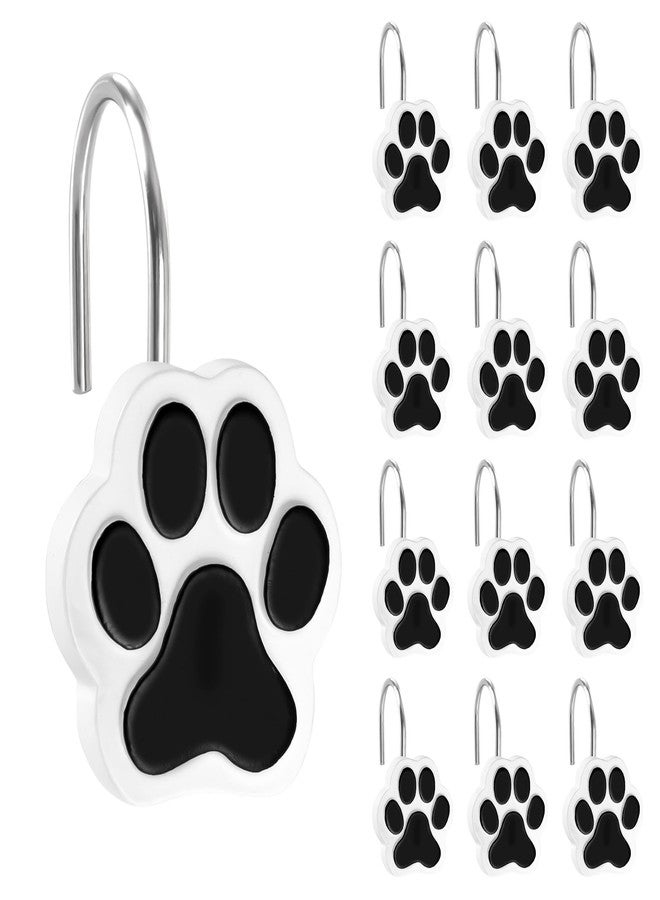 Sunlit Cute Paw Print Decorative Shower Curtain Hooks for Dog Cat Bear, Resin, Lovely Shower Curtain Rings for Kids, Bathroom Decoration Curtain, 12 Pack, Black and White - Image 1