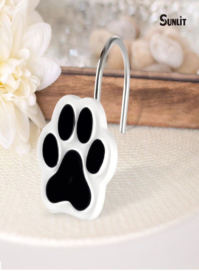 Sunlit Cute Paw Print Decorative Shower Curtain Hooks for Dog Cat Bear, Resin, Lovely Shower Curtain Rings for Kids, Bathroom Decoration Curtain, 12 Pack, Black and White - Image 4