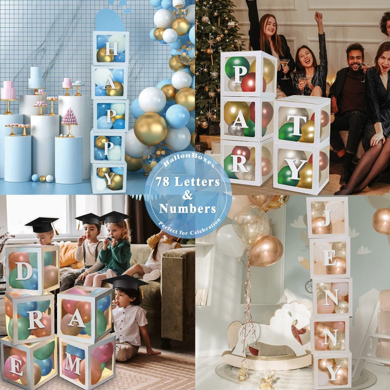 Ledido White Transparent Balloon Boxes, Clear Baby Boxes with 78 Letters for Custom Name, Balloon Box Blocks Backdrop for Bride Shower Baby Shower Birthday Boy Girl Gender Reveal Graduation Party Decor, 5PCS - Image 5