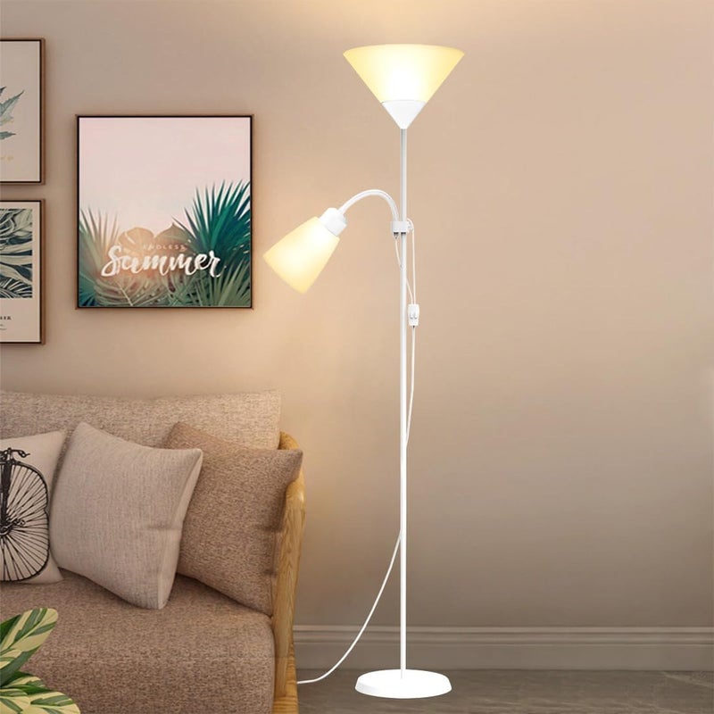 Snooe Floor Lamp, LED Floor Lighting with Adjustable Reading Light, Long Standing Light for Living Room, Bedroom, Office (White) - Image 1