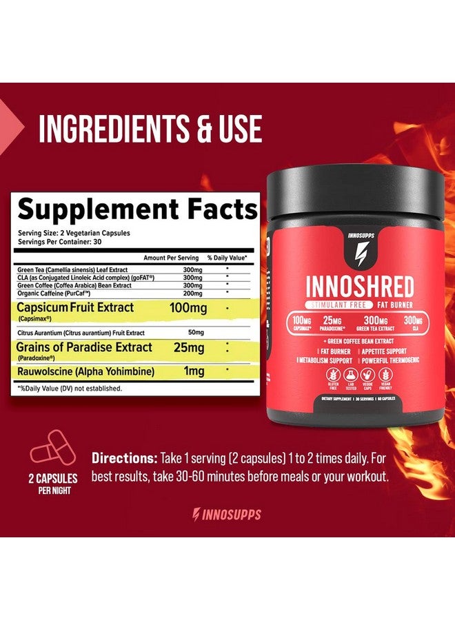 INNOSUPPS Inno Shred - Day Time Burner | Stimulant Free | 100mg Capsimax, Grains of Paradise, Green Tea Extract (60 Veggie Capsules) | (Stimulant Free) - Image 2
