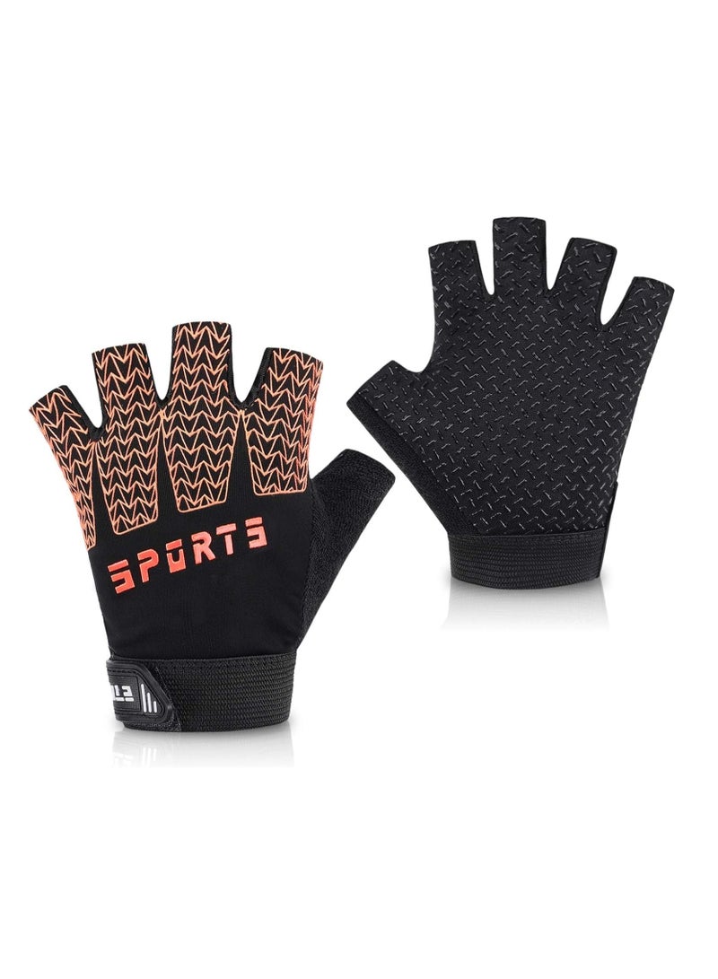 SYOSI Versatile Kids Sport Gloves - Half Finger Design for Boys & Girls - Perfect for Cycling, Camping, and Outdoor Activities(Orange)  - Image 1