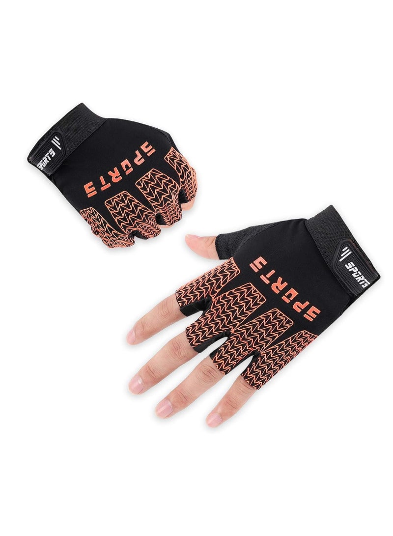 SYOSI Versatile Kids Sport Gloves - Half Finger Design for Boys & Girls - Perfect for Cycling, Camping, and Outdoor Activities(Orange)  - Image 2