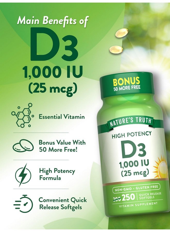 Nature's Truth Nature's Truth D3 1000 IU | 250 Softgels | Essential Vitamin D | Non-GMO & Gluten Free Supplement - Image 5