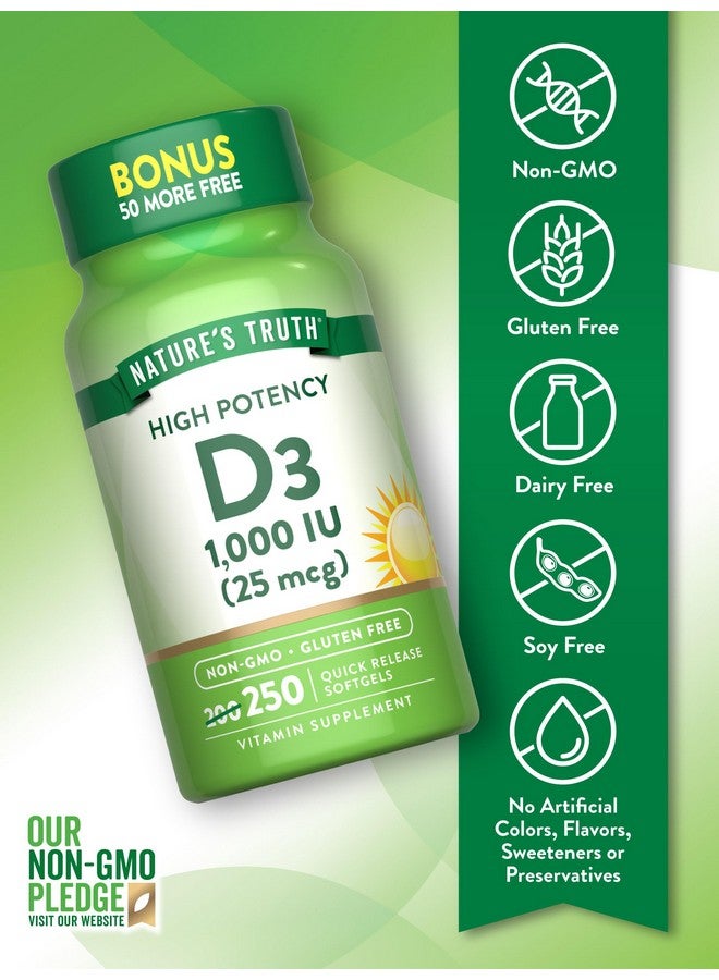 Nature's Truth Nature's Truth D3 1000 IU | 250 Softgels | Essential Vitamin D | Non-GMO & Gluten Free Supplement - Image 3