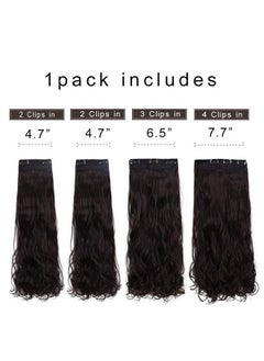 REECHO 24" Curly Wavy 4 Pieces Set Thick Clip In On Hair Extensions Black Brown  - Image 3