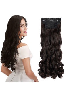 REECHO 24" Curly Wavy 4 Pieces Set Thick Clip In On Hair Extensions Black Brown  - Image 2