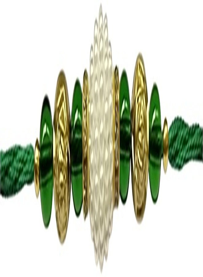 KRISHNA Rakhi Fancy Green Glass Beads with Fancy White Beads pendal for Rakshabandhan for Men and Boys - Image 1