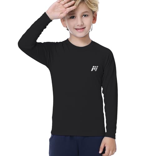 MEETWEE Boys Rash Guard Long Sleeve Girl UPF 50+ Sun Protection Shirt Swim Shirts Youth SPF Quick Dry Shirt Swimwear Sunsuits Black X-Large - Image 1