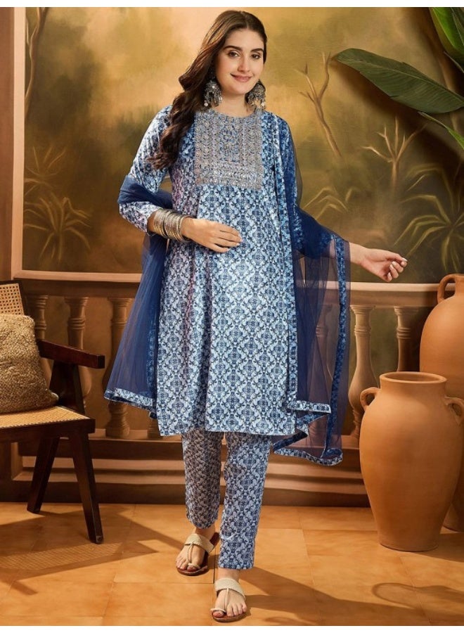 AKS Blue Muslin Kurta Set - Image 1