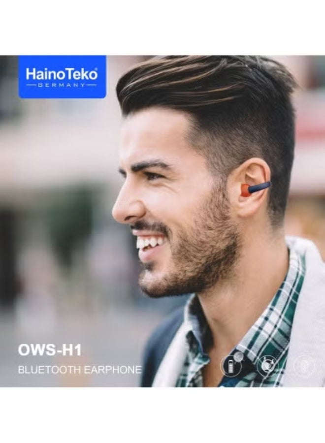 Haino Teko OWS H1 True Wireless Bluetooth Earphones – Powerful High Bass Sound, Clear Microphone for Calls, Long Battery Life, Smart Touch Control, Effective Noise Isolation, Comfortable Ergonomic Fit, Compatible with Android & iPhone Devices – Blue - Image 5