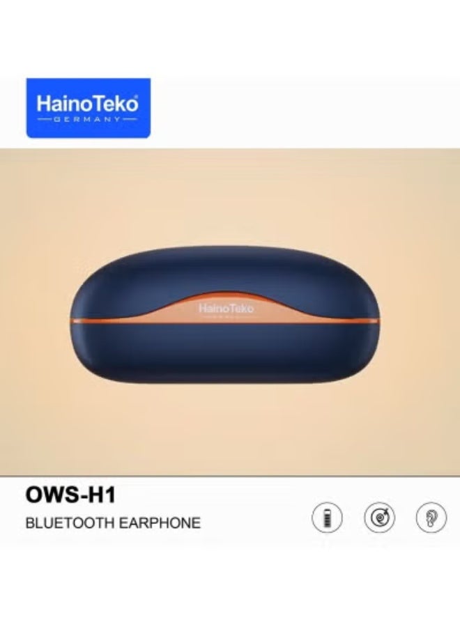 Haino Teko OWS H1 True Wireless Bluetooth Earphones – Powerful High Bass Sound, Clear Microphone for Calls, Long Battery Life, Smart Touch Control, Effective Noise Isolation, Comfortable Ergonomic Fit, Compatible with Android & iPhone Devices – Blue - Image 3