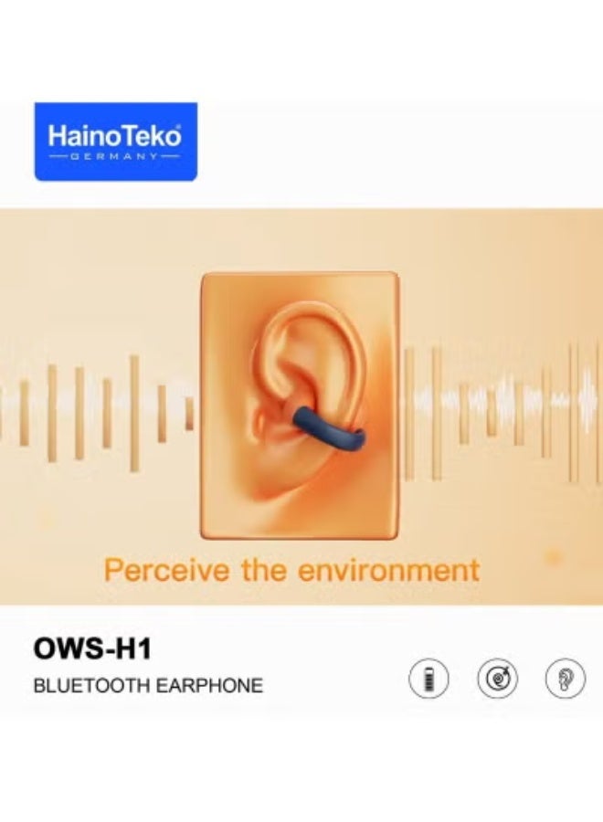 Haino Teko OWS H1 True Wireless Bluetooth Earphones – Powerful High Bass Sound, Clear Microphone for Calls, Long Battery Life, Smart Touch Control, Effective Noise Isolation, Comfortable Ergonomic Fit, Compatible with Android & iPhone Devices – Blue - Image 4