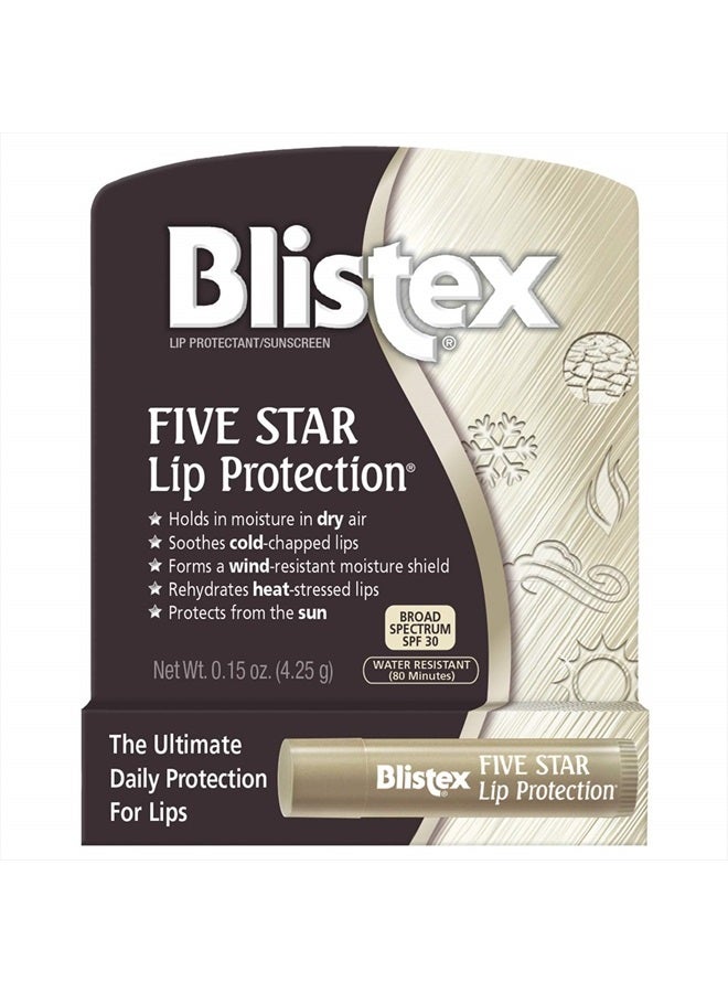 Blistex بلسم الشفاه لحماية الشفاه بخمس نجوم، 0.15 أونصة – عناية بالشفاه مقاومة للرياح والماء، حماية من الشمس بنطاق واسع SPF 30، يهدئ الشفاه المتشققة الباردة، علاج مرطب للشفاه، يحتفظ بالرطوبة - Image 2