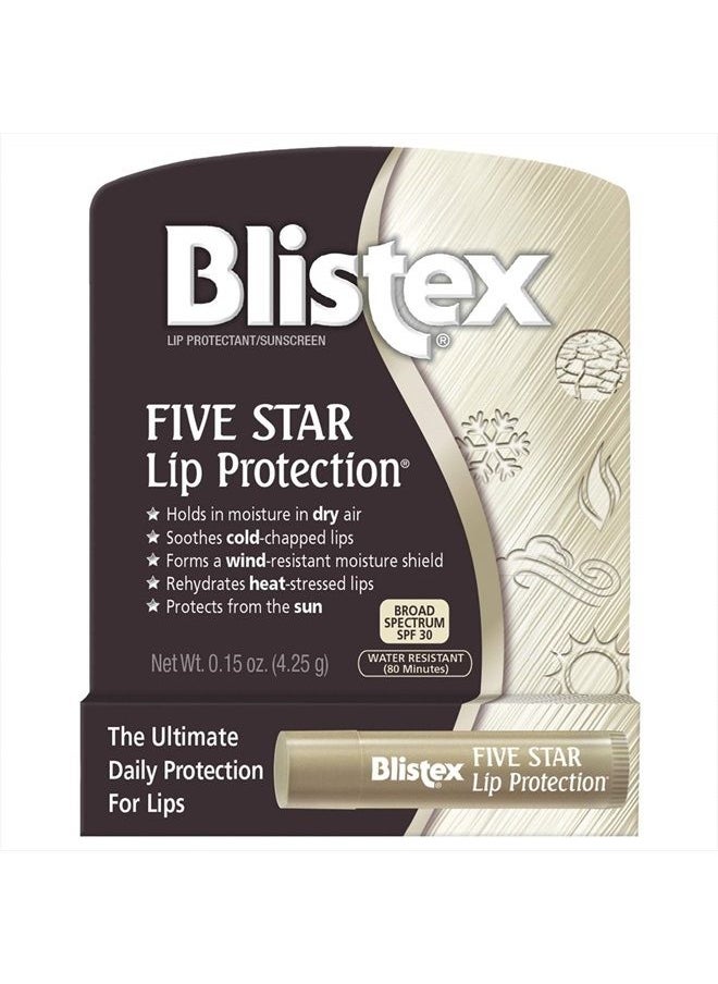 Blistex - Five Star Lip Protection Lip Balm, 0.15 Ounce – Wind & Water-Resistant Lip Care, Broad Spectrum SPF 30 Sun Protection, Soothes Cold Chapped Lips, Hydrating Lip Treatment, Holds in Moisture - Image 1