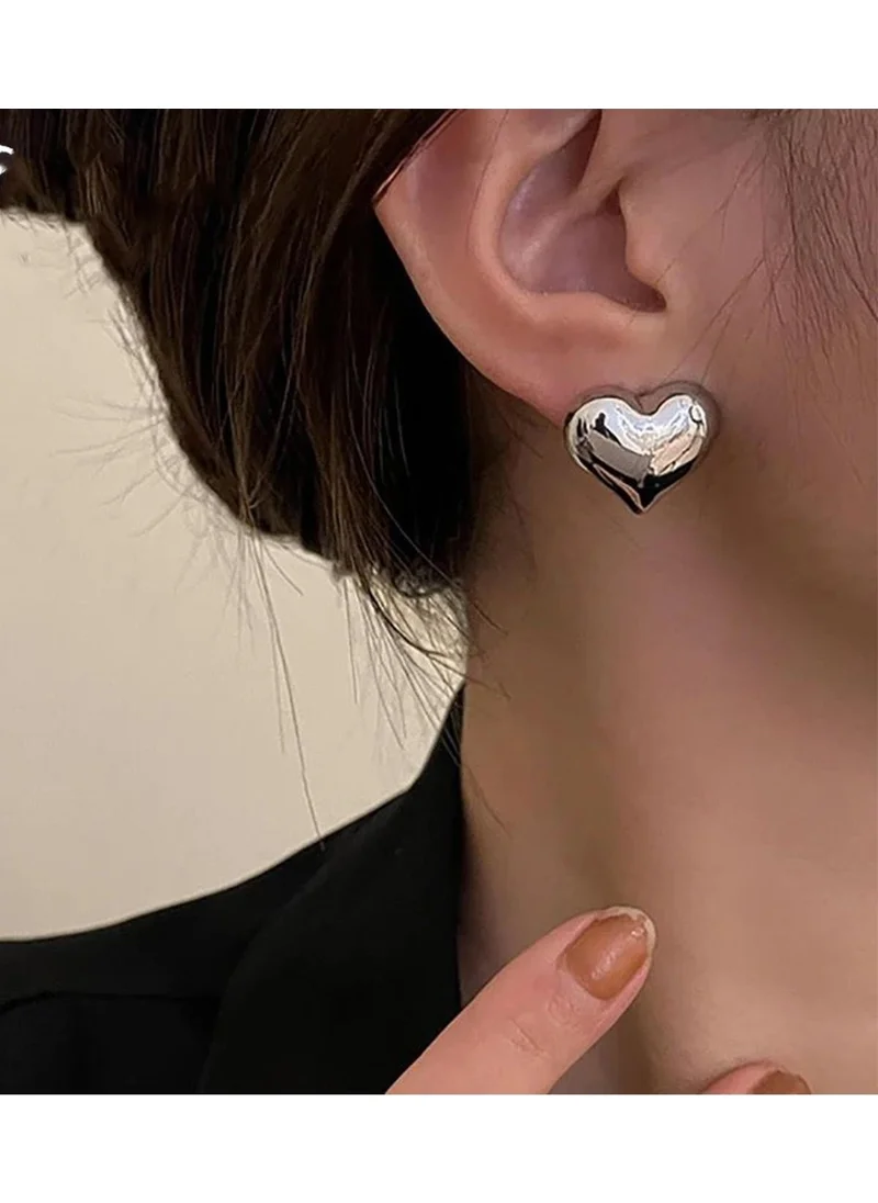 Bahels Silver Color Heart Trend Earrings