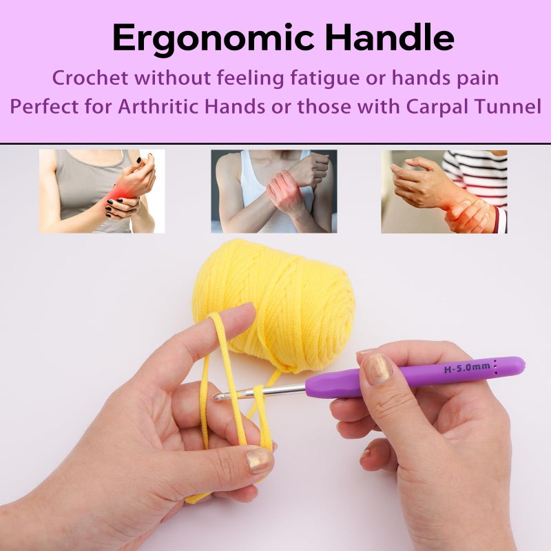 Gerute 5mm Crochet Hook, Ergonomic Crochet Hook, Smooth and Extra Longâ€¯ Knitting Needles, with Soft Rubber Ergonomic Handle and Aluminum Tip, Perfect Beginner and Arthritic Crochet Hooks (5 mm) - Image 4