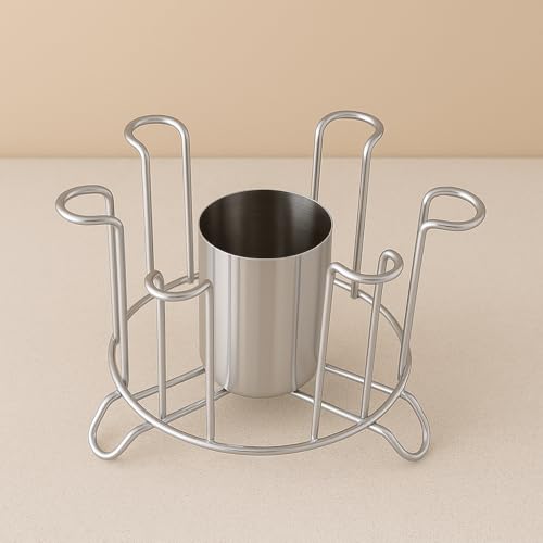KYMIO Stainless Steel Glass Stand Holder for Kitchen & Dining | Rust-Proof Glass Organizer for 6 Glasses with Center Storage Cup | Space-Saving Glass Rack for Home, Hotels & Restaurants - Image 3