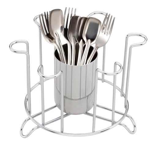 KYMIO Stainless Steel Glass Stand Holder for Kitchen & Dining | Rust-Proof Glass Organizer for 6 Glasses with Center Storage Cup | Space-Saving Glass Rack for Home, Hotels & Restaurants - Image 1