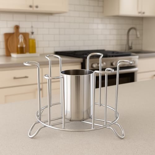 KYMIO Stainless Steel Glass Stand Holder for Kitchen & Dining | Rust-Proof Glass Organizer for 6 Glasses with Center Storage Cup | Space-Saving Glass Rack for Home, Hotels & Restaurants - Image 4
