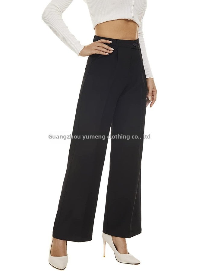 2022 Cross-border European And American Women's Wide-leg Pants Elastic Waist Back Business Work Pants Long Straight Suit Pants