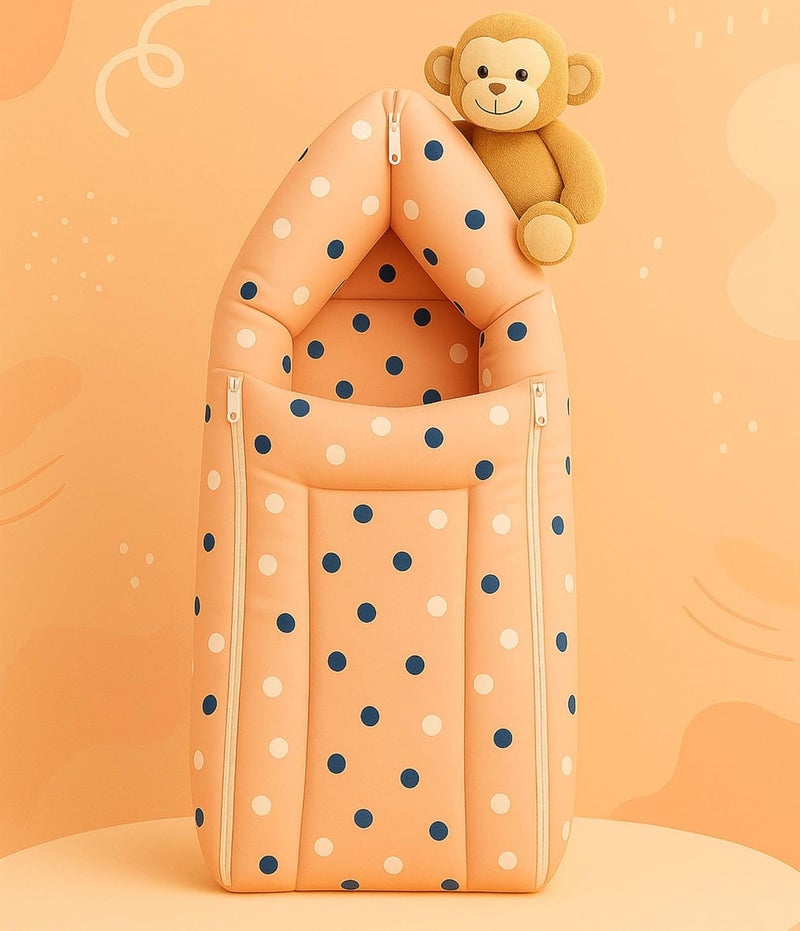 DADDY - G DADDY G 3-in-1 Baby Bed & Sleeping Bag for Newborn | Portable Cotton Baby Bedding Set | Unisex Carry Nest & Baby Holder for New Born | Soft & Lightweight Infant Sleep Bag (Peach Dot) - Image 1
