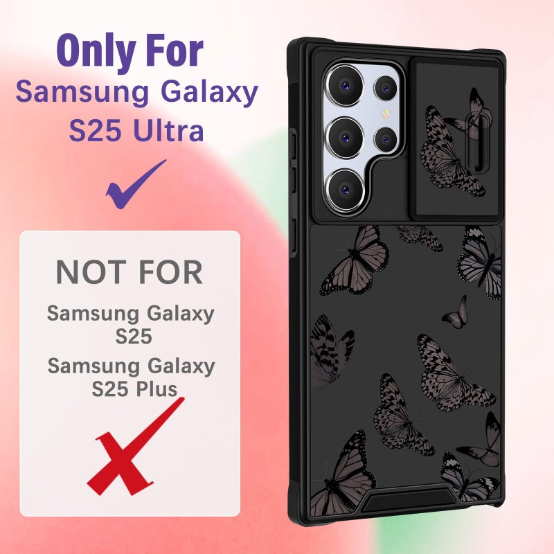 Funermei for Samsung Galaxy S25 Ultra Case - Women Girls Cute Phone Cover Pretty Girly Aesthetic Black Butterfly Unique Design with Camera Cover Ring Stand Funda for Samsung S25 Ultra Case - Image 2