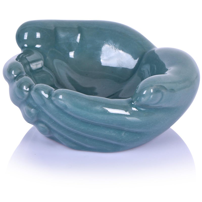oliruim Ceramic Hands Bowl Dish Sculpture, Giving Hands Candy Holder for Succulent Planter, Crystal Rock Holder, Office, Keys Bowl for Entryway Table (Blue) - Image 1